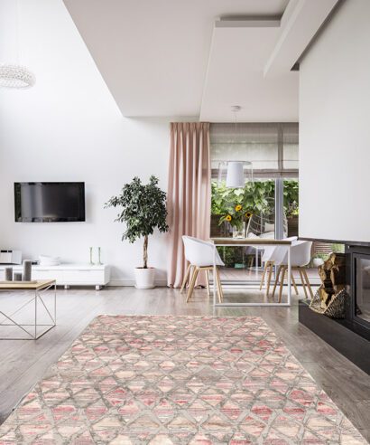 Rug on hardwood floor in a stylish, open space living room inter ΜΟΚΕΤΑ ΥΦΑΝΤΗ LIMNOS 6091/955 NewPlan - 3 54 limnos d6091 955 4