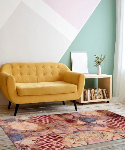 Nice living room with couch, carpet, green plant on a bookcase. ΧΑΛΙ POP 0042X ΣΤΟΚ Π.Χ. - 120X180 NewPlan - 5 28 pop 0042 x 3 scaled