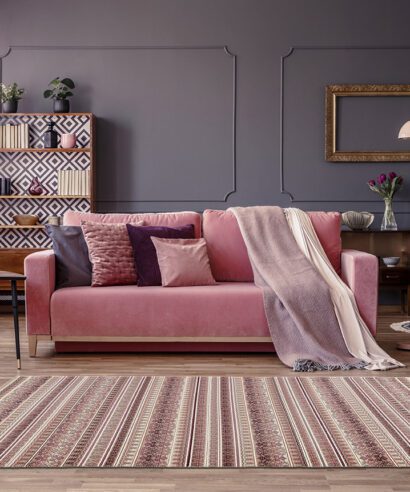 Pink sofa with two blankets and cushions standing in sitting roo ΧΑΛΙ BRANDO 11Μ ΣΤΟΚ Π.Χ. - 200X250 NewPlan - 5 50 brn 11μ 4